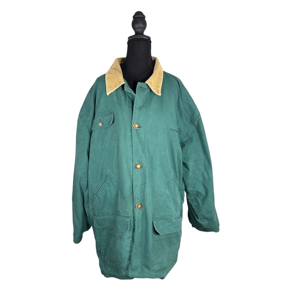 BD Custom Classics Boeing Men XL Green Canvas Barn Coat Plaid Lined Corduroy